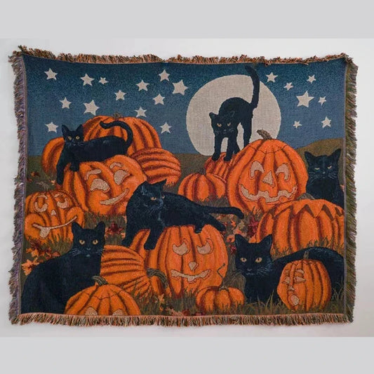 Halloween Black Cat Knitted Blanket